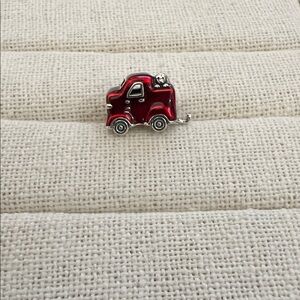Red pickup truck with dog in back charm